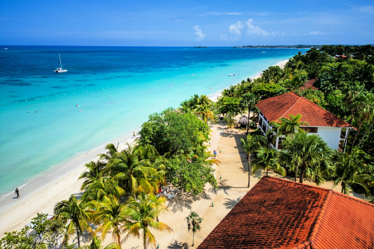 Aerial view of 7-mile beach in Negril, Jamaica. Drone shot by Tyler Fox